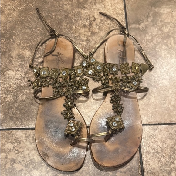 Giuseppe Zanotti Gold Embellished Sandals - Picture 1 of 12